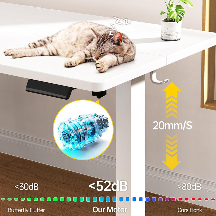 63X27.6 Inch Large Electric Standing Desk, Heights Adjustable,Sit to Stand Up, Work Home Office Computer Table for Walking Pad, Gifts for Dad, Wooden Desktop Desks, White