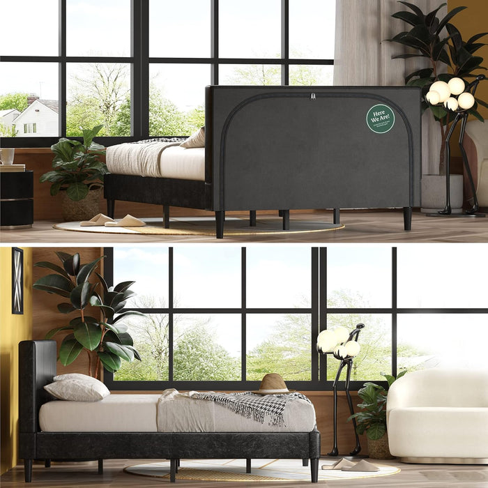 Jade Faux Leather Upholstered Platform Bed Frame, Mattress Foundation with Wood Slat Support, No Box Spring Needed, Easy Assembly, Queen