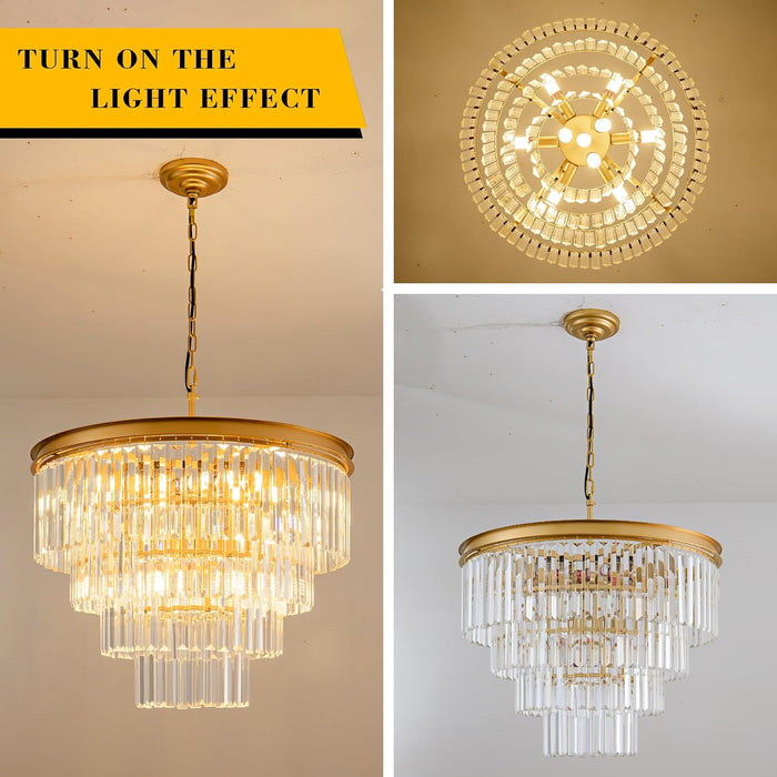 Gold Crystal Chandelier 22.9in Ceiling Pendant Light