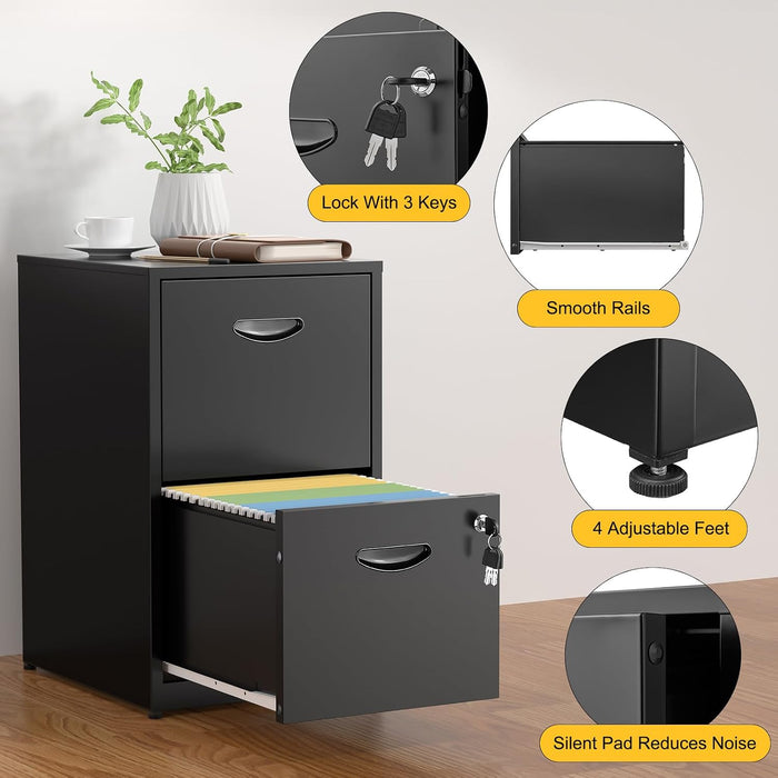 2 Drawer File Cabinets,Metal Office File Cabinet with Lock,Black