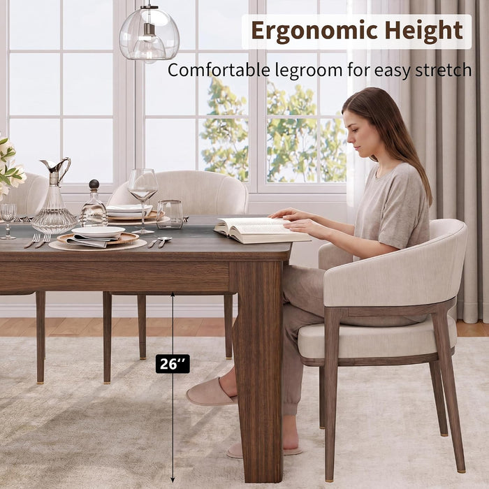 Farmhouse 71" Long Dining Table for 6-8 People, Marble Texture Finish Kitchen Table with Sturdy Wooden Frame, Rectangle Dining Table for Dining Room, Kitchen, Brown