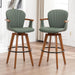 26” Counter Height Stools Set of 2,Mid Century Modern Bar Stools,Green PU Leather Kitchen Island Stool,Wood High Barstools Swivel with Back and Arms for Home Bar Furniture