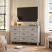 Dresser for Bedroom with 9 Drawers, 59” Wide Chest with Deep Drawer, Modern Farmhouse Dresser TV Stand with Metal Handles, Wood Storage Cabinet for Closet, Living Room, Hallway, Wash Grey