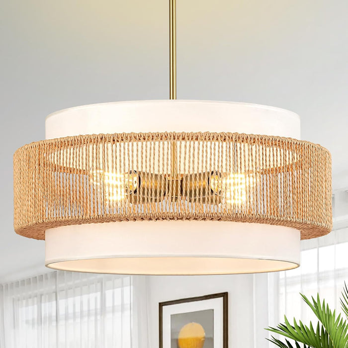 19.7 Inch Handwoven Rattan Chandelier Pendant Light