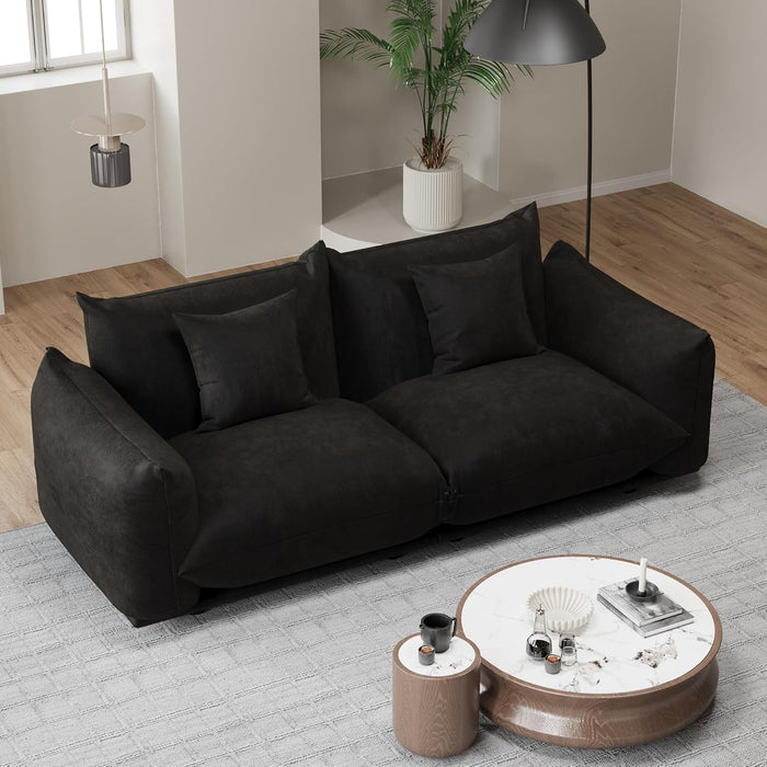 Modern Minimalist Chenille Modular Sectional Sofa, Oversized Couch and Loveseat Set with Thick Cushions, Upholstered Sofa for Small Spaces, Living Room, Bedroom, Office, Apartment(Black,75" Loveseat)