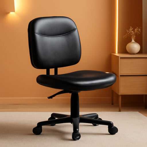 Armless Office Chair Ergonomic Desk Chair Low Back PU Leather Adjustable Swivel Chair Computer Task Chair, Black