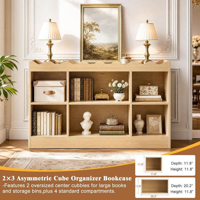 Scalloped 6 Cube Storage Organizer, 3-Tier Short Cube Bookshelf 46"