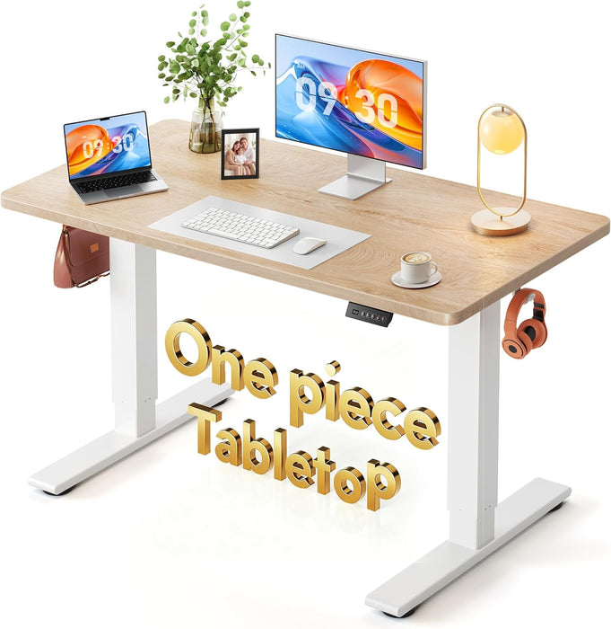 One-Piece Standing Desk, 48"X24" Seamless Tabletop Electric Height Adjustable for Home Office, Study Rooms & Multi-Device Workstations, Maple