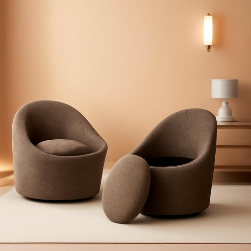 Swivel Accent Chair Set of 2, 360° Swivel round Chair with Hidden Storage, Modern Small Barrel Armchair for Living Room/Bedroom, Brown