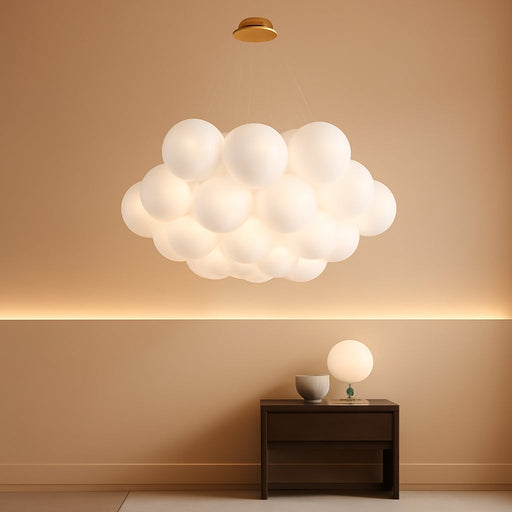 Modern Bubble Chandelier Lighting 19-Light Mid-Century White Glass Globe Chandeliers Cluster Pendant Light Gold Finish Hanging Lamp for Bedroom Living Room