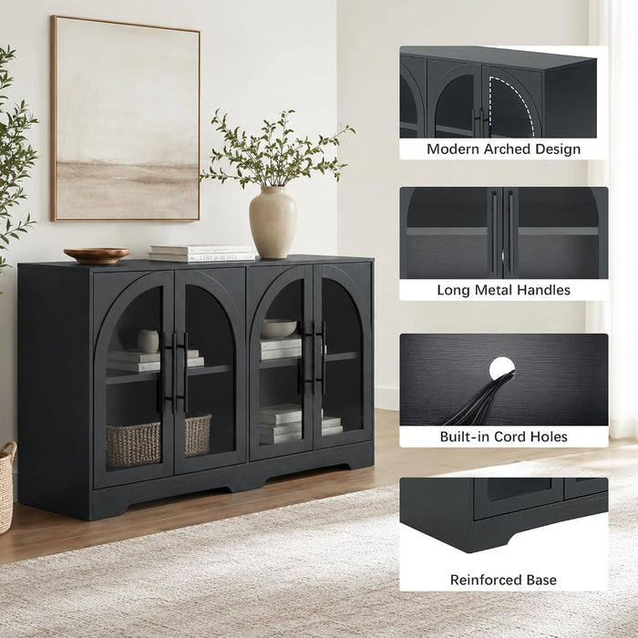 55" Sideboard Buffet Cabinet with Storage, Black