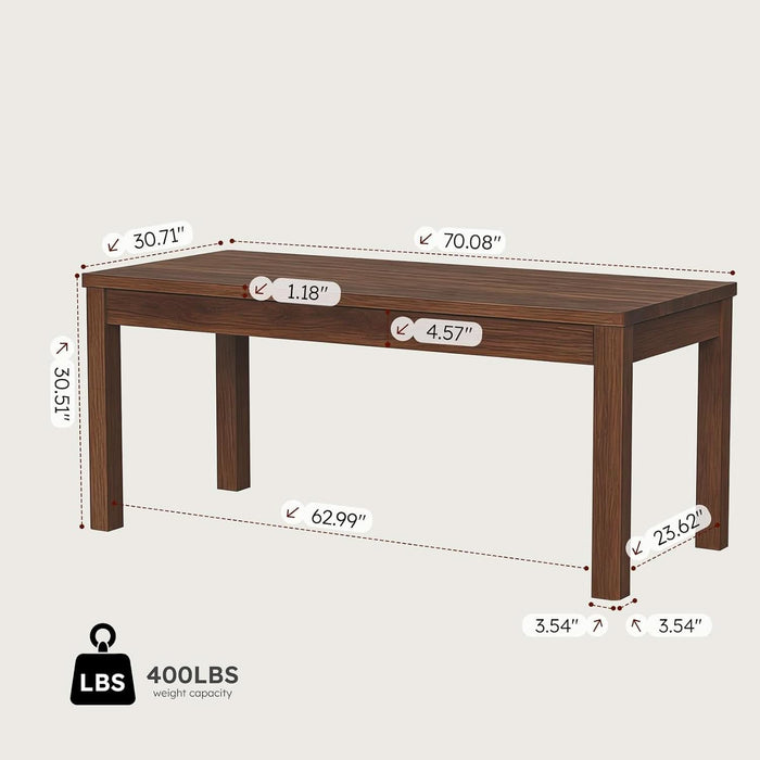 Dining Table for 6, Farmhouse Rectangular Kitchen Table, Walnut Wood
