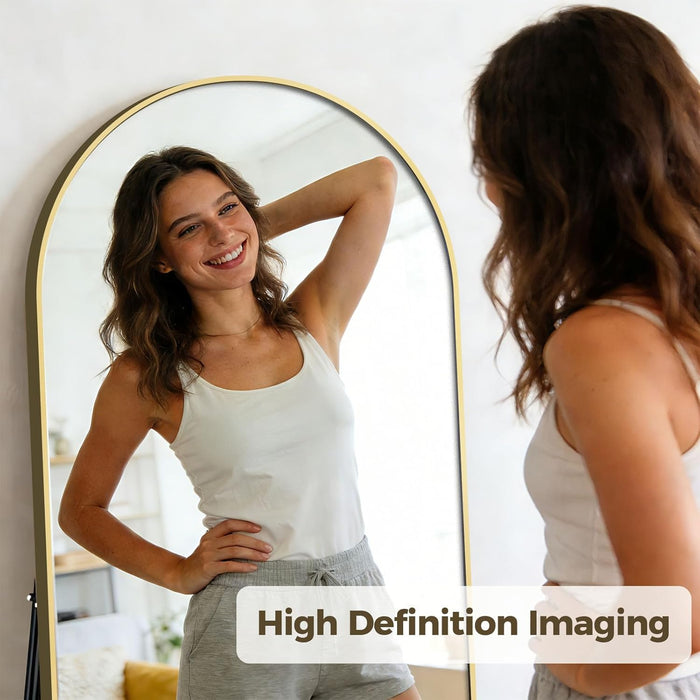 57"×20" Floor Length Mirror, Full Body Standing Mirror, Shatter-Resistant Glass & Slim Alloy Frame, Freestanding/Leaning/Wall Mount for Bedroom, Living Room & Entryway, Gold
