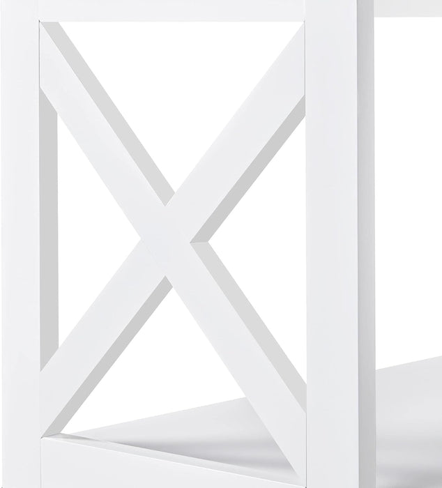 Entryway Table with Storage Shelves, Console Table with Power Outlets and USB Ports, Wood Narrow Sofa Tables with X-Shaped Design for Living Room/Hallway/Couch, White