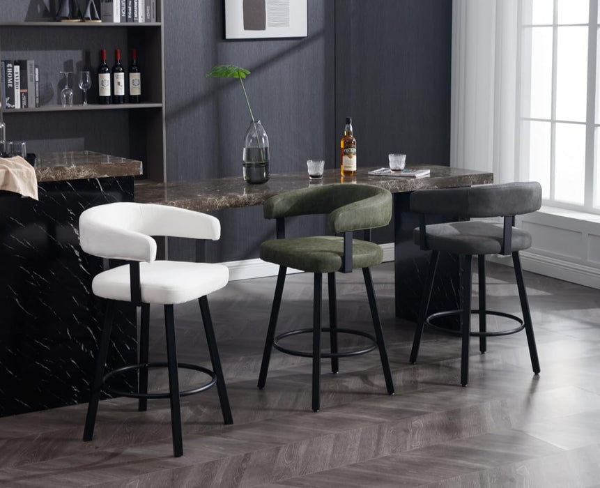 Modern Green Counter Height Bar Stools Set of 4 Leather Barstools with Backs/Metal Legs/Footrest Upholstered Counter Stools Comfy Bar Chairs for Dining Room/Home Bar/Kitchen Island/Pub,25 Inch