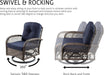 3 Pieces Patio Furniture Set, Outdoor Swivel Glider Rocker, Wicker Patio Bistro Set with Rocking Chair, Cushions and Table (Blue)
