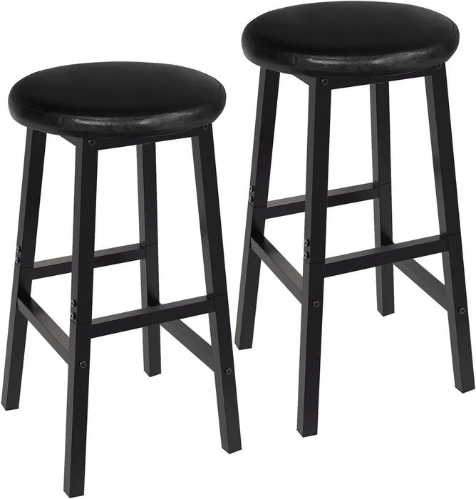Bar Stools Set, 24 Inch PU Upholstered Height Stools with Footrest, Easy to Assemble, for Restaurant, Kitchen, Bar Counter, Party Room, Black BB06BY01
