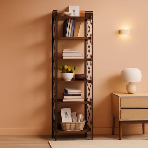 Tall Slim SevenTier Bookshelf CornerDisplayShelf Brown