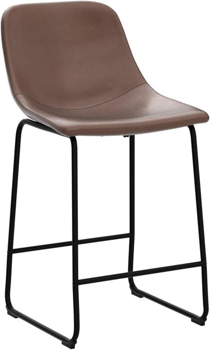 TAVR Counter Height Stools Set of 2, 24 Inch Barstools Hold up to 500 Lbs | Armless Faux Leather Bar Stools with Sturdy Metal Legs & Soft Backrest for Kitchen Island, Coffee Shop, Brown