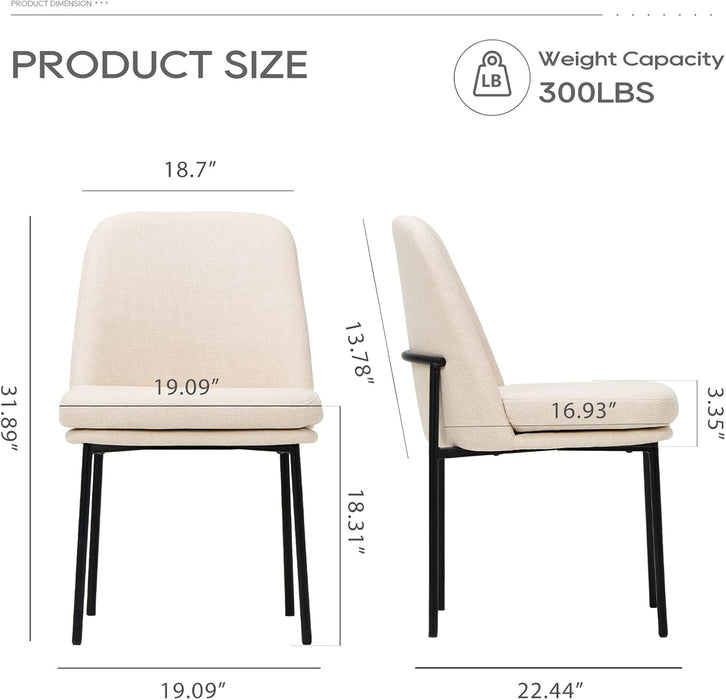 Modern Dining Chairs Set of 2, Fabric Upholstered Dining Room Chairs, Kitchen Chairs with Curved Back and Metal Legs for Dinner Kitchen Farmhouse, Beige