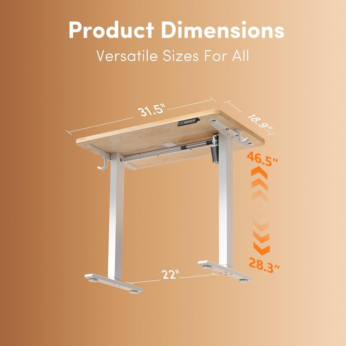 Standing Desk, 32" Small Sit Stand Home Office Desk, Electric Stand up Desk, Adjustable Desk with Splice Board, White Frame/Maple Top