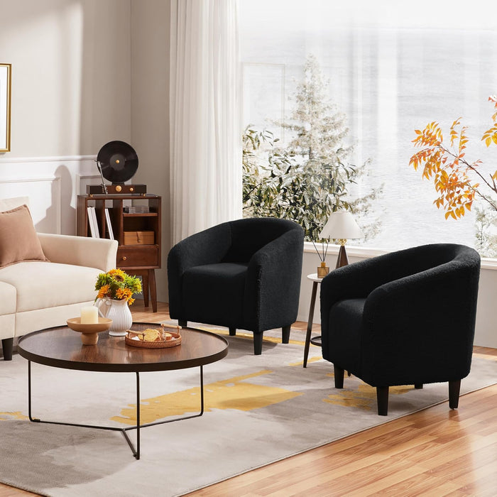 Armchair Set of 2, Boucle Fabric Club Chair, Furry Sherpa Elegant Siting Chair with Cozy Soft Padded for Living Room Bedroom Reception Room Office, Black