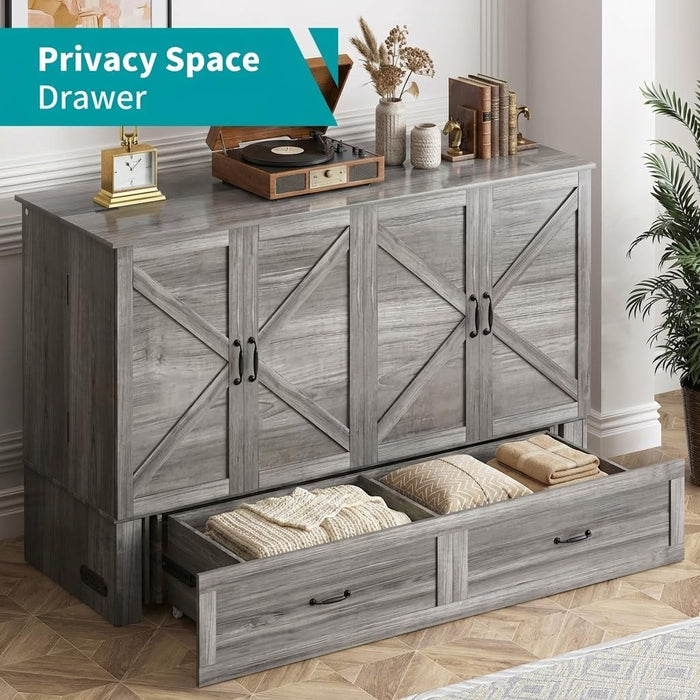 Grey QueenSize MurphyBed With Mattress USBCharging
