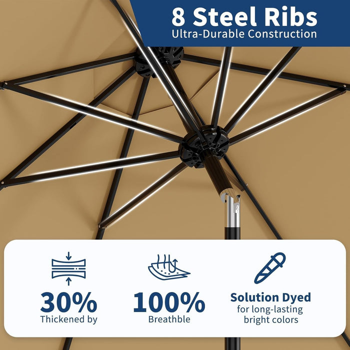 9FT Patio Umbrella 8 Sturdy Ribs Outdoor Table Umbrella, Tan
