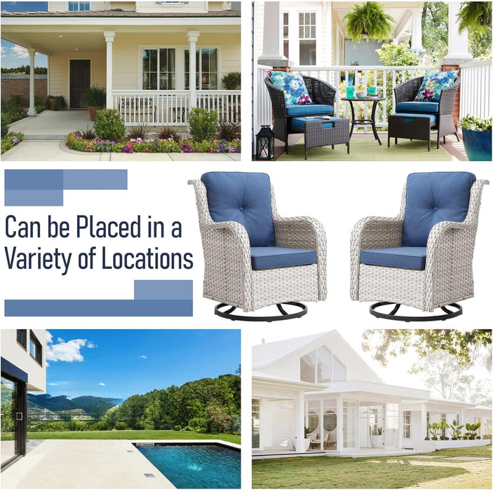 Outdoor Furniture：11 PCS Patio Furniture Set, Outdoor Furniture Set with Swivel Patio Chairs, Light Beige/Blue