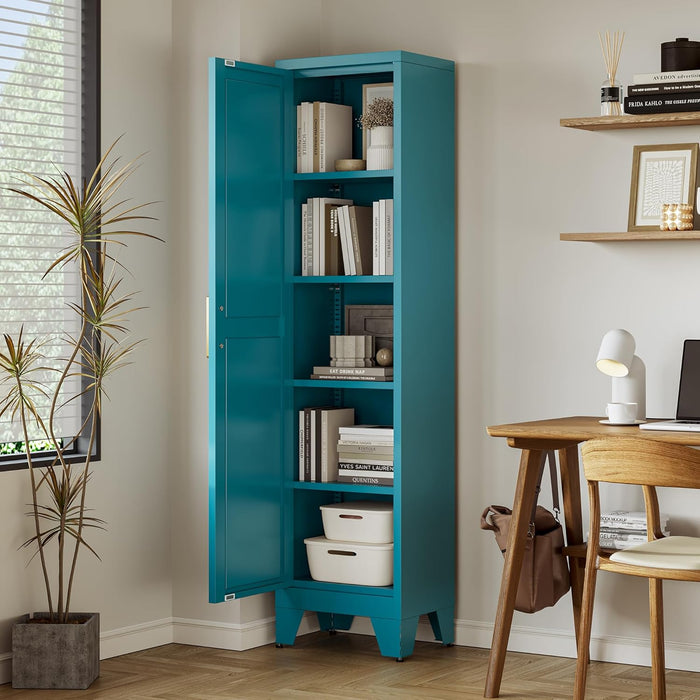 67Inch Peacock Blue Freestanding PowderCoated Steel Cabinet