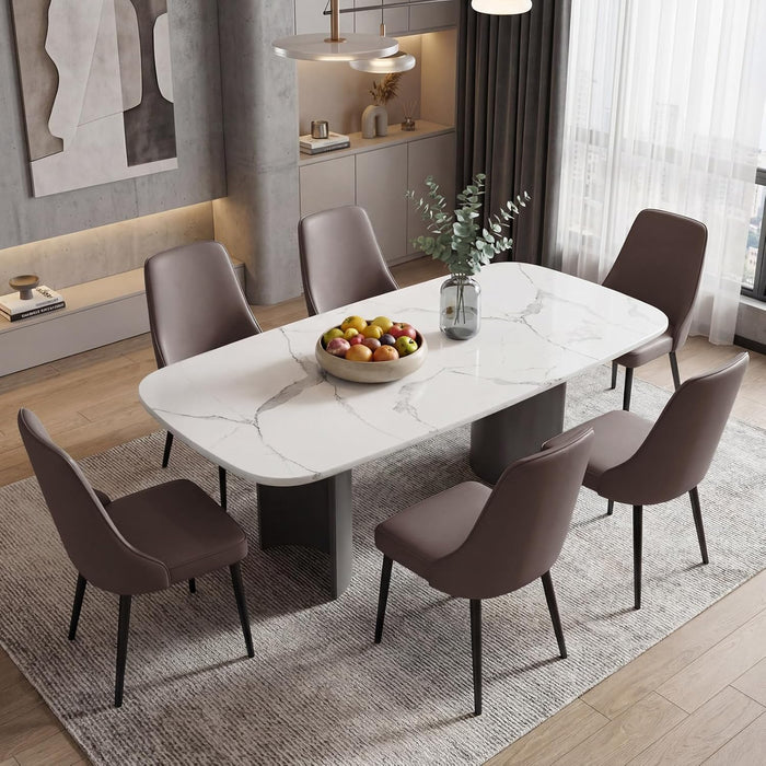 Dining Chairs Set of 6,Dining Room Chairs, Upholstered High Back Side Modern Chairs with Metal Legs, Easy‑To‑Clean Leather Kitchen Chairs for Dining Room Living Room Brown