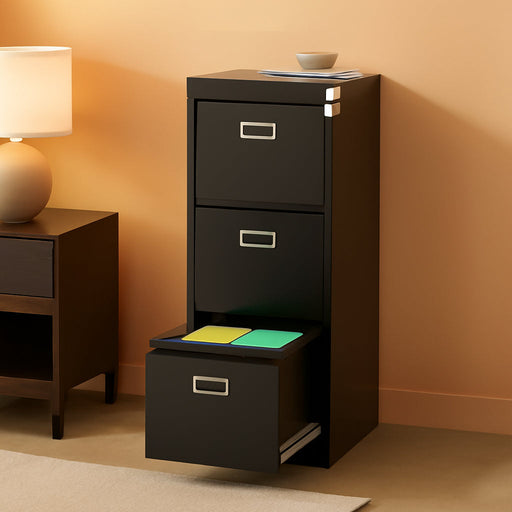 5 Drawer File Cabinet, Black Vertical Filing Cabinets with Lock, Home Office File Folders Storage Cabinet for Letter Legal File Size.