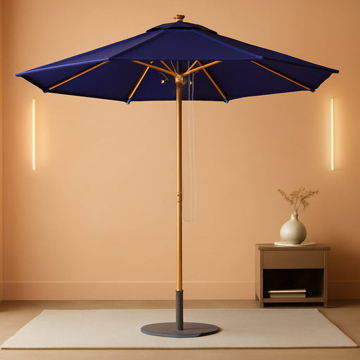9Ft Bamboo Umbrella, Outdoor Patio Umbrella, Waterproof Market Umbrella, 8 Ribs Table Umbrella with Pulley Lift for Garden, Deck, Pool, Lawn, Backyard