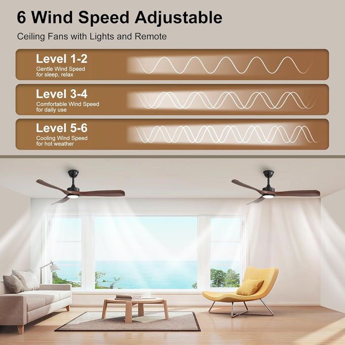 52 Inch Modern Ceiling Fan with Light and Remote & APP Control, ABS Ceiling Fan with 3 Blades and Downrods, Reversible Quiet DC Motor, Farmhouse Ceiling Fan for Bedroom Living Room Patio Porch