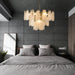 Gold Modern Chandelier 23In 9-Light Cloud Glass Pendant Light Mid Century Chandelier with White Shell Crystal Chandeliers for Bedroom Dining Room Living Room Kitchen Island Foyer