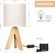 Small Bedside Table Lamp - Wooden Tripod Nightstand Lamp for Bedroom, Living Room, Office, Home with Fabric Linen Shade - 13.4 Inches (Without Bulb)