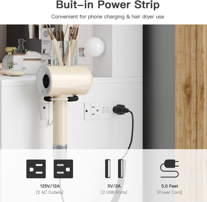 Illuminated Vanity Desk With Integrated Power Outlet