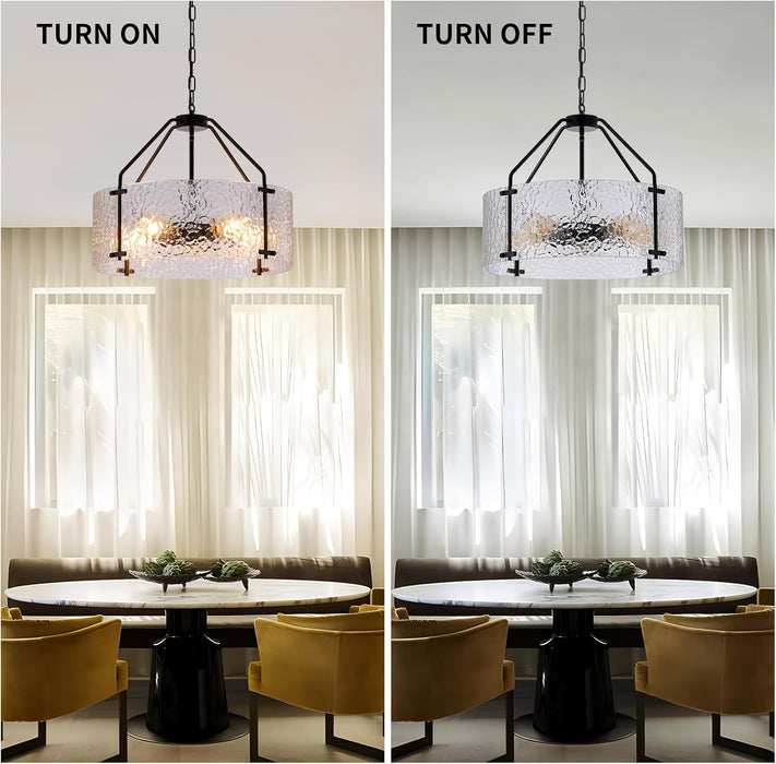Black Handcrafted Glass Drum Chandelier 20in Fixture