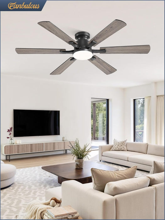 52 Inch Ceiling Fan with Lights, APP & Remote Control, Flush Mount Low Profile Black Ceiling Fan, 3000-6000K Dimmable LED, Quiet Reversible Motor, 6 Blades, 6 Speeds, for Bedroom Living Room