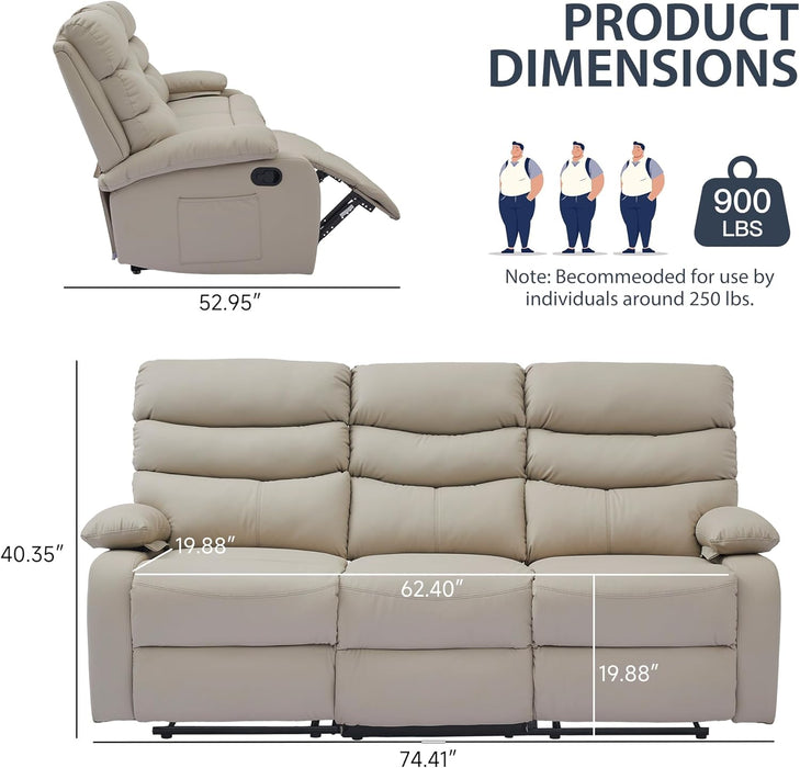 Reclining Couch Sofa Set Leather Recliner Couch Sofa and Loveseat Sets for Living Room, RV, Theater Seating(3 Seat Sofa+Loveseat,Beige)