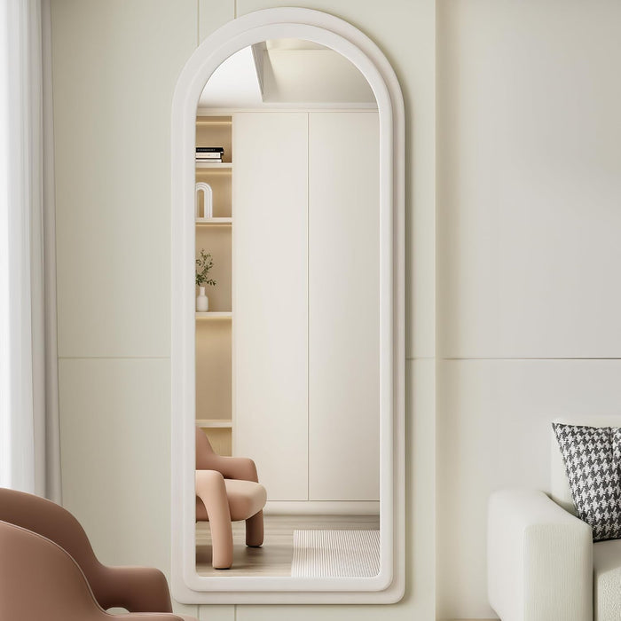 Floor Mirror, Full Length Mirror with Stand, 63"X24" Freestanding Arched Mirror Full Length Hanging or Leaning, Wall Mounted Mirrors with Flannel Frame, Large Mirrors for Bedroom (White)