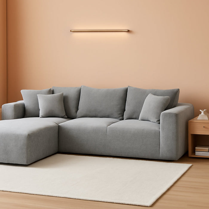 108 Inch Grey Chenille Cloud Sectional Sofa With Deep Seat