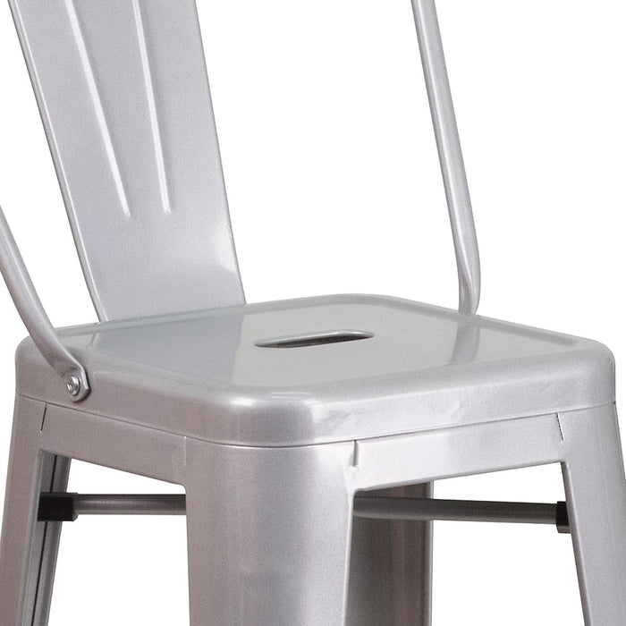 Lily Commercial Grade 4 Pack 30" High Silver Metal Indoor-Outdoor Barstool with Removable Back