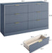 6 Drawer Fluted Dresser for the Bedroom, 55" Wide Wooden Dresser with Deep Drawers, Large Floor Chest of Drawers, Modern Long TV Stand, Storage Cabinet for Livingroom, Hallway, Blue