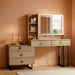 Large Vanity Desk with 3 Color Touch Screen Dimming Mirror, Vanity Desk with Charging Station, Modern Retractable Makeup Dressing Table, Makeup Table with Storage Shelves and 5 Sliding Drawers, Oak