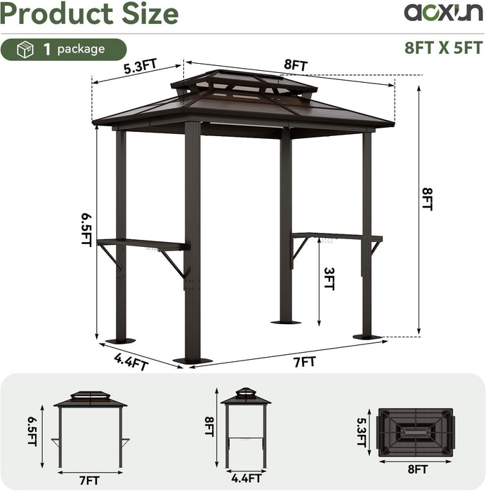 Aluminum Grill Gazebo 8x5ft With Polycarbonate Roof