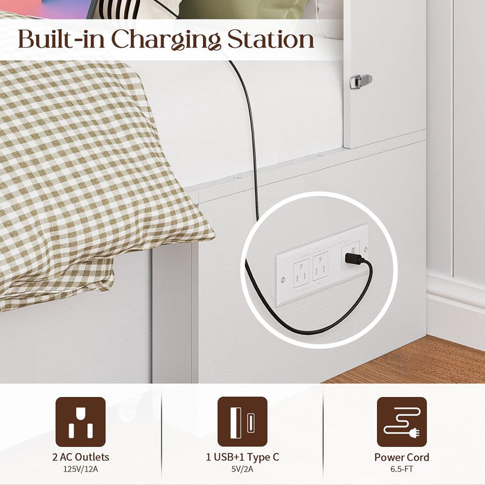 Queen Murphy Bed SpaceSaving Charging Cabinet Drawers
