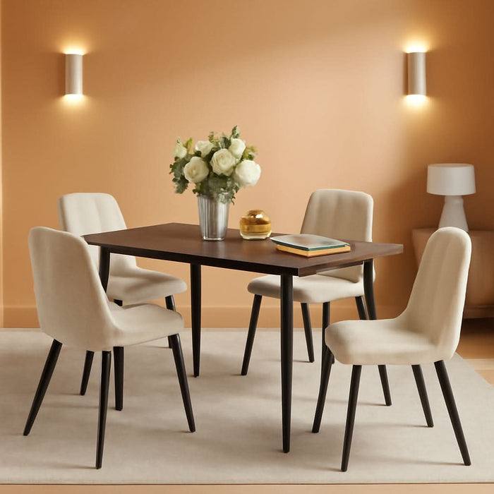 Dining Chairs, Set of 4 Dining Room Chairs, Metal Frame, Adjustable Feet, Easy to Clean, Chenille Fabric, Glacier-Textured Synthetic Leather, for Kitchen, Cream White UKDC188W01