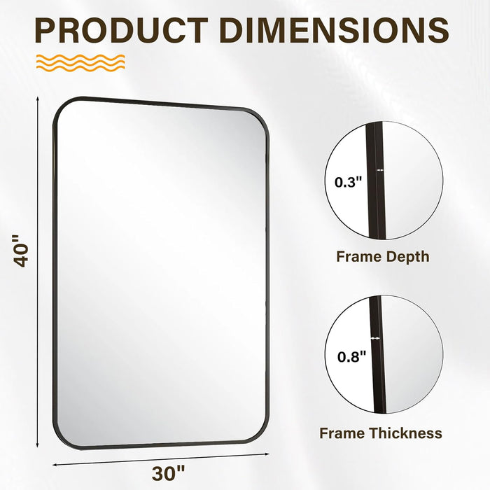 40x30 Inches Black Aluminum Framed Bathroom Mirror