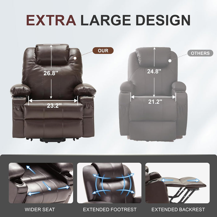 Brown Power Recliner with Massage & Heat